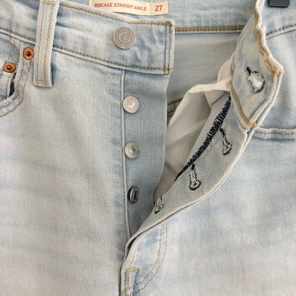 Levi's Ribcage Straight Leg Ankle jeans high rise button fly light wash 27 - Picture 7 of 12